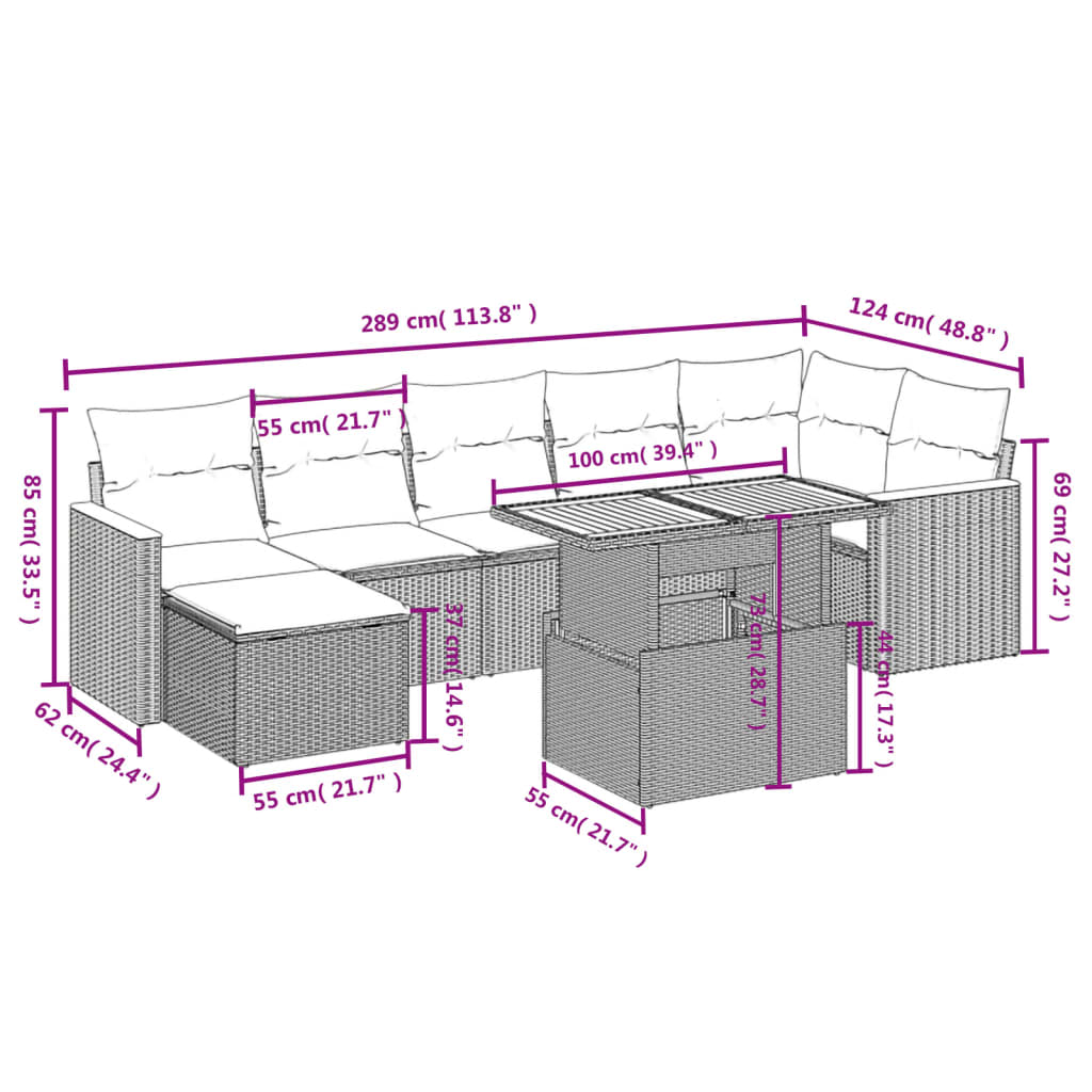 8-delige Loungeset met kussens poly rattan beige is nu te koop bij PeponiXL, paradijselijk wonen!