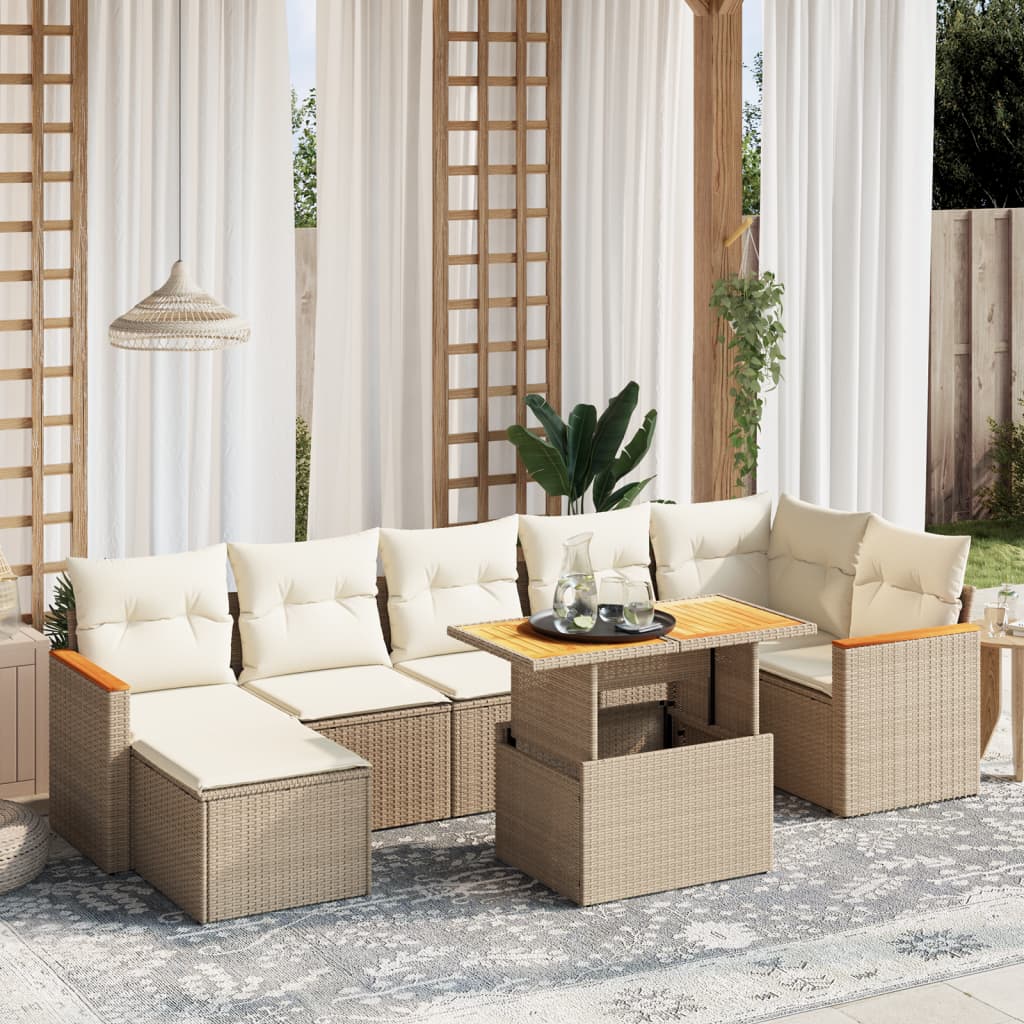 8-delige Loungeset met kussens poly rattan beige is nu te koop bij PeponiXL, paradijselijk wonen!
