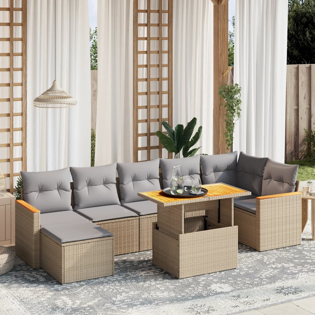 8-delige Loungeset met kussens poly rattan beige is nu te koop bij PeponiXL, paradijselijk wonen!