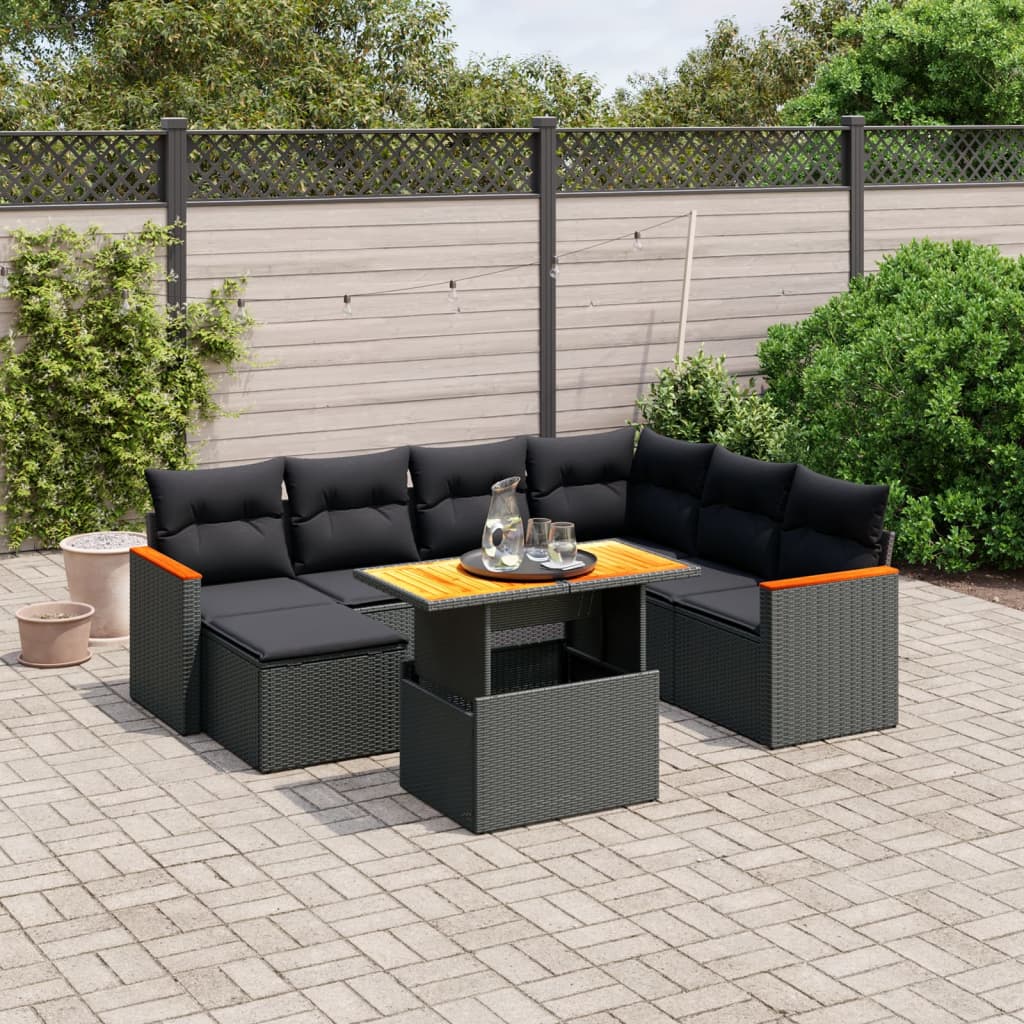 8-delige Loungeset met kussens poly rattan zwart is nu te koop bij PeponiXL, paradijselijk wonen!