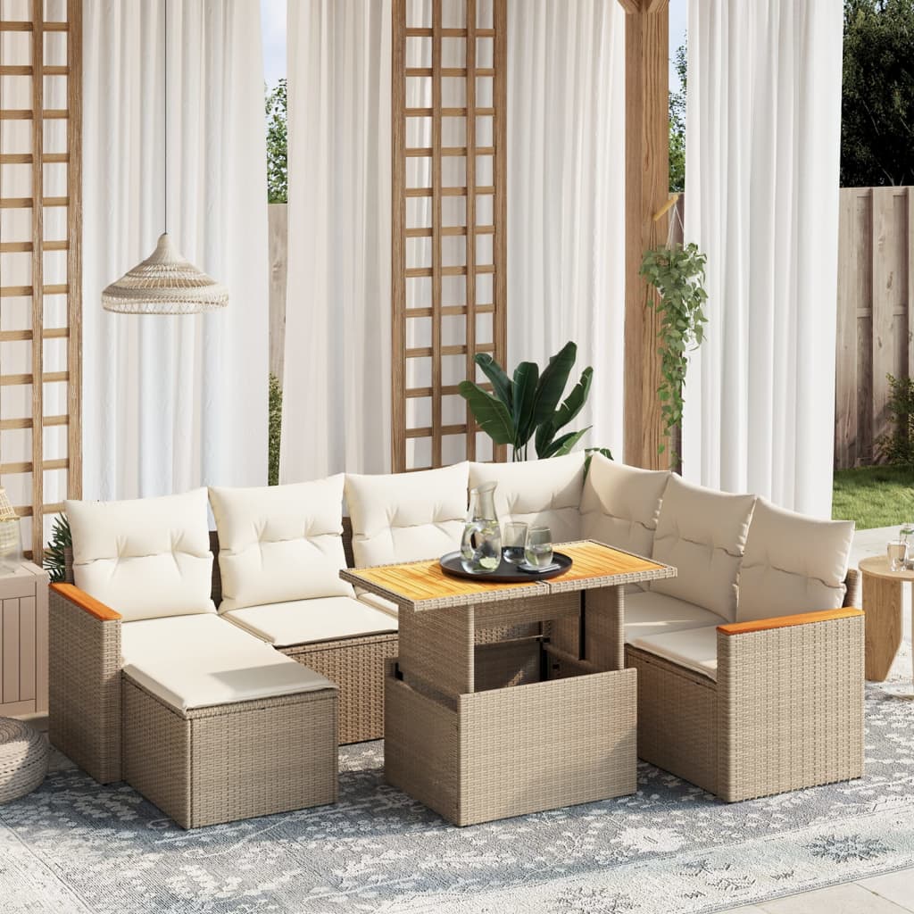 8-delige Loungeset met kussens poly rattan beige is nu te koop bij PeponiXL, paradijselijk wonen!