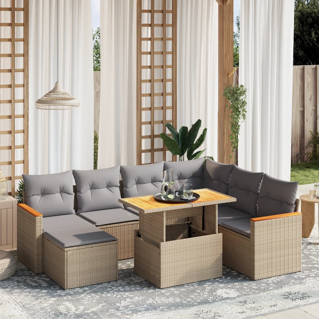 8-delige Loungeset met kussens poly rattan beige is nu te koop bij PeponiXL, paradijselijk wonen!