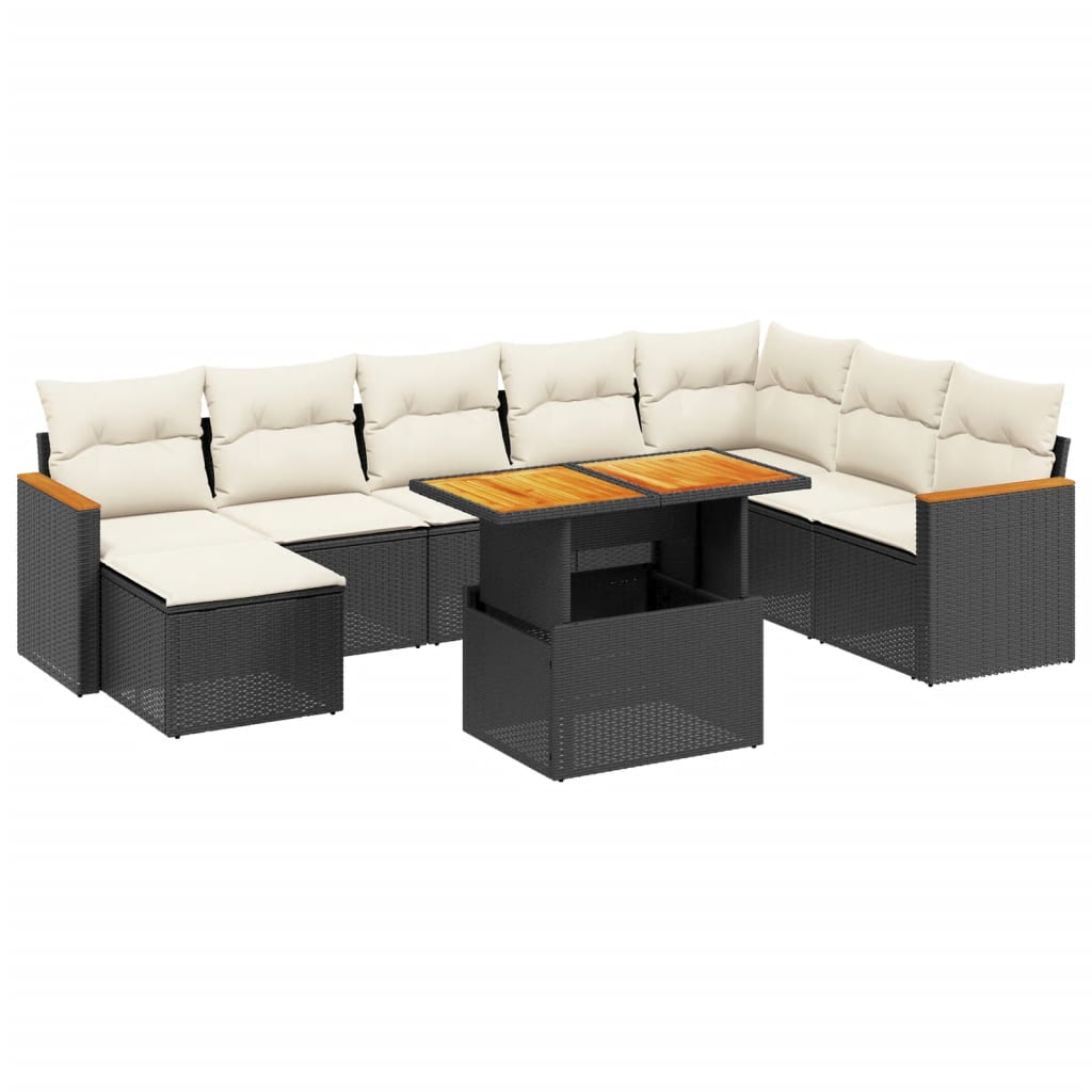 9-delige Loungeset met kussens poly rattan zwart is nu te koop bij PeponiXL, paradijselijk wonen!