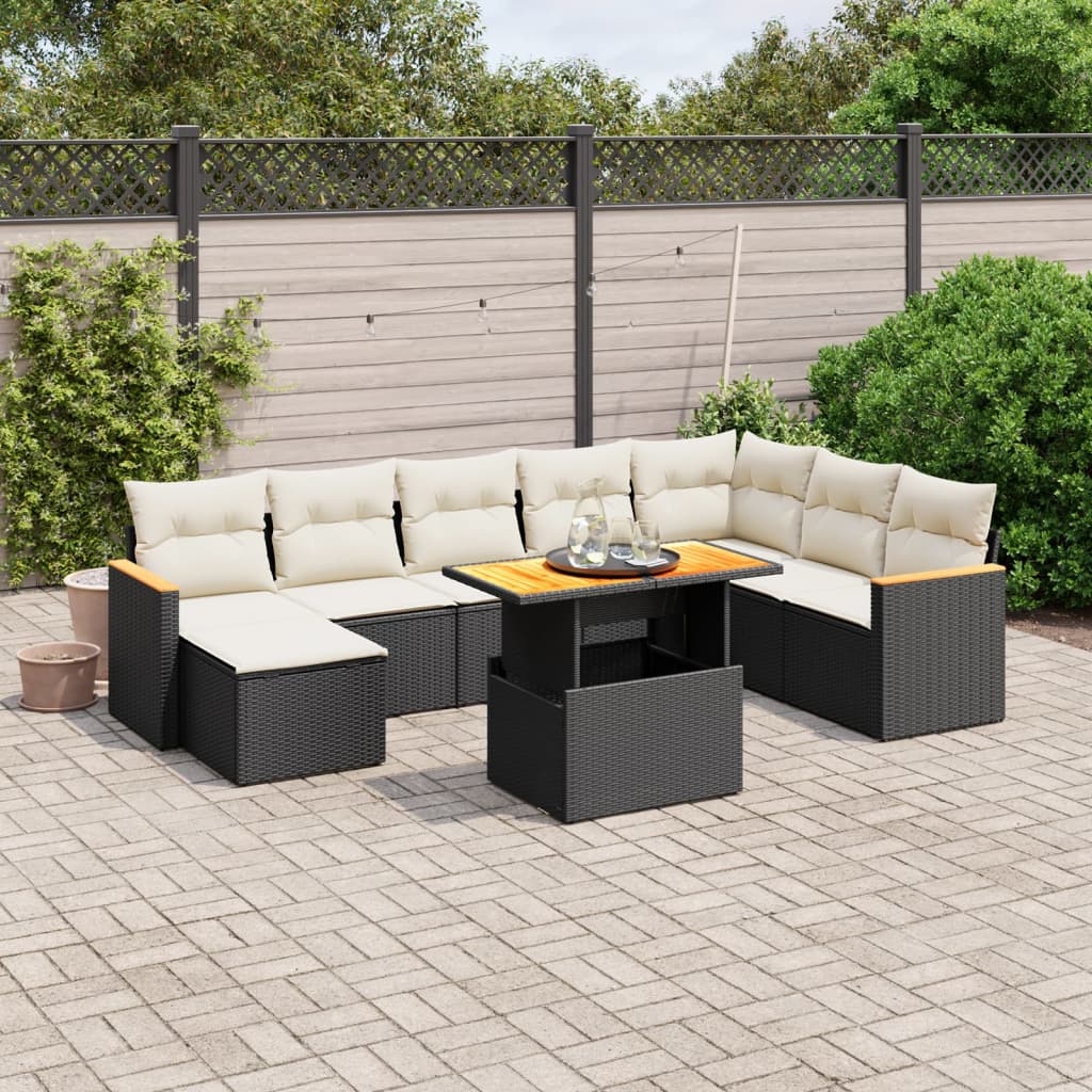 9-delige Loungeset met kussens poly rattan zwart is nu te koop bij PeponiXL, paradijselijk wonen!