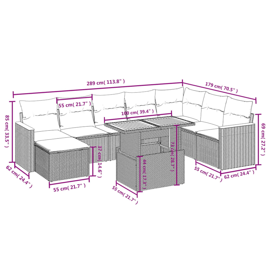 9-delige Loungeset met kussens poly rattan beige is nu te koop bij PeponiXL, paradijselijk wonen!