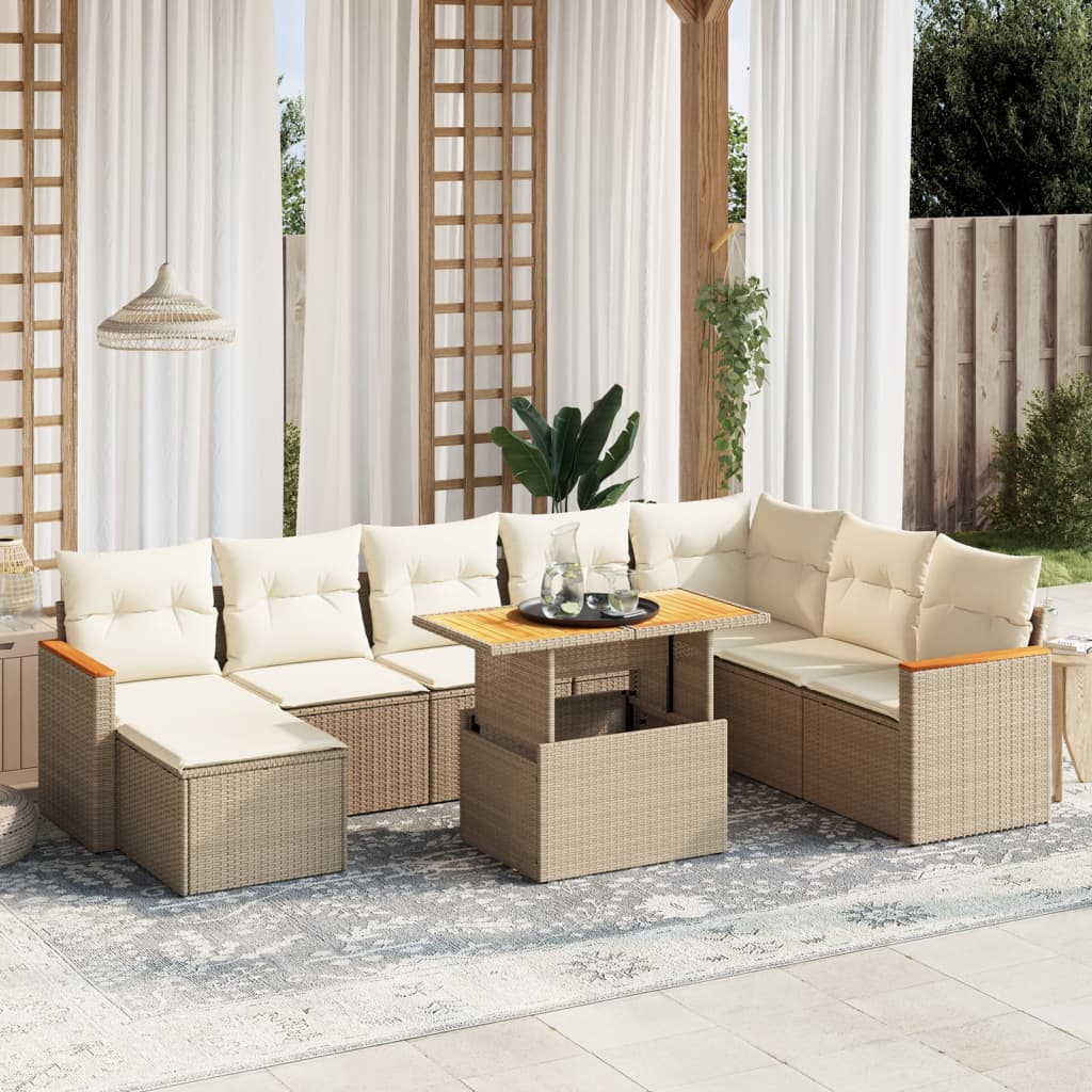 9-delige Loungeset met kussens poly rattan beige is nu te koop bij PeponiXL, paradijselijk wonen!
