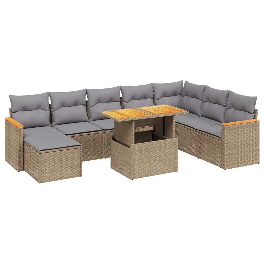 9-delige Loungeset met kussens poly rattan beige is nu te koop bij PeponiXL, paradijselijk wonen!