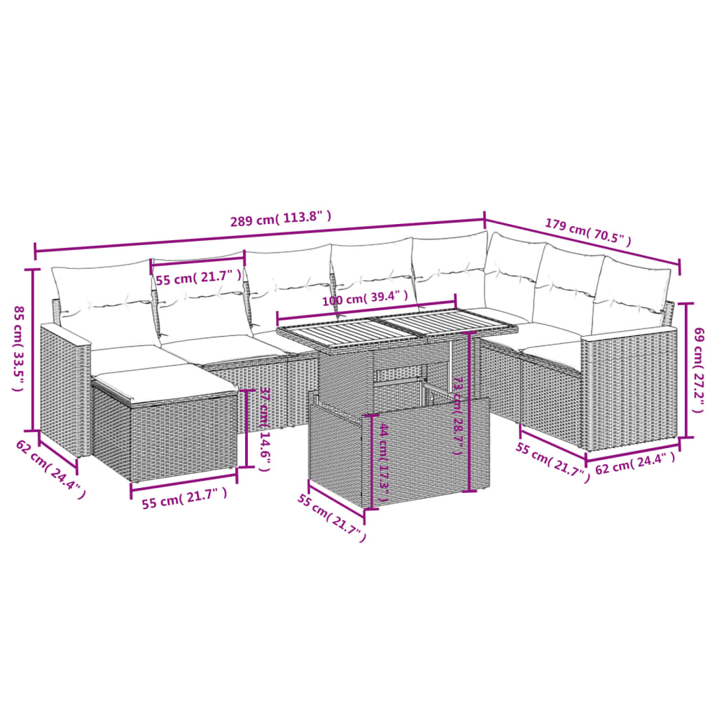 9-delige Loungeset met kussens poly rattan beige is nu te koop bij PeponiXL, paradijselijk wonen!
