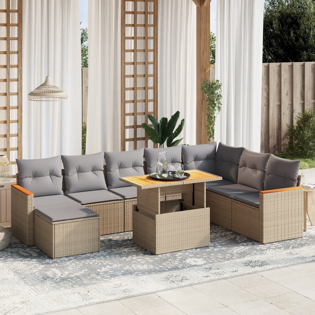 9-delige Loungeset met kussens poly rattan beige is nu te koop bij PeponiXL, paradijselijk wonen!
