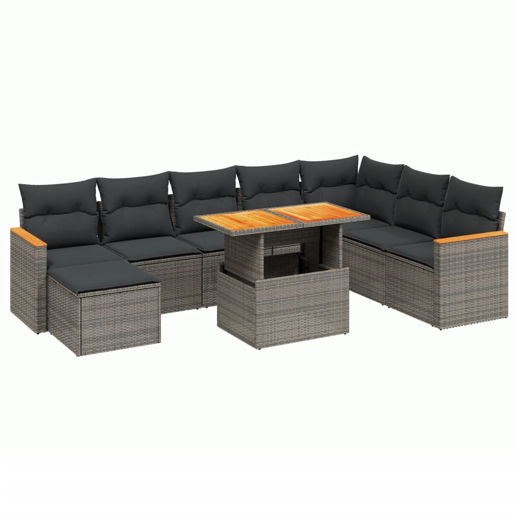 9-delige Loungeset met kussens poly rattan grijs is nu te koop bij PeponiXL, paradijselijk wonen!