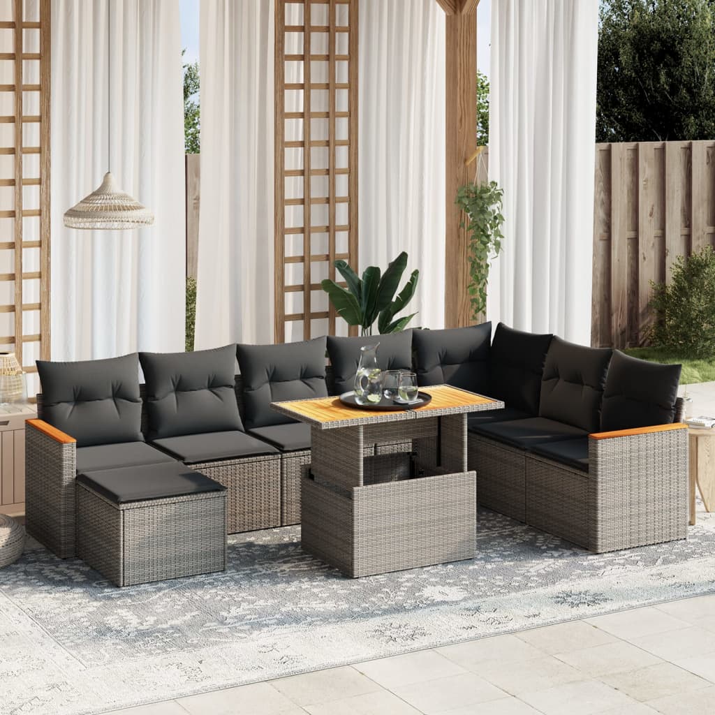 9-delige Loungeset met kussens poly rattan grijs is nu te koop bij PeponiXL, paradijselijk wonen!