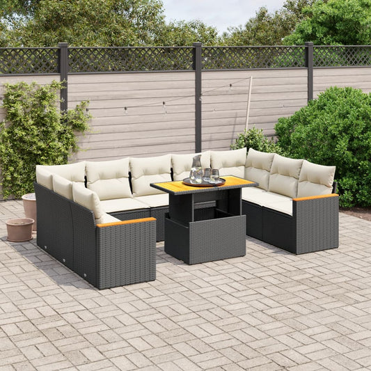 10-delige Loungeset met kussens poly rattan zwart is nu te koop bij PeponiXL, paradijselijk wonen!