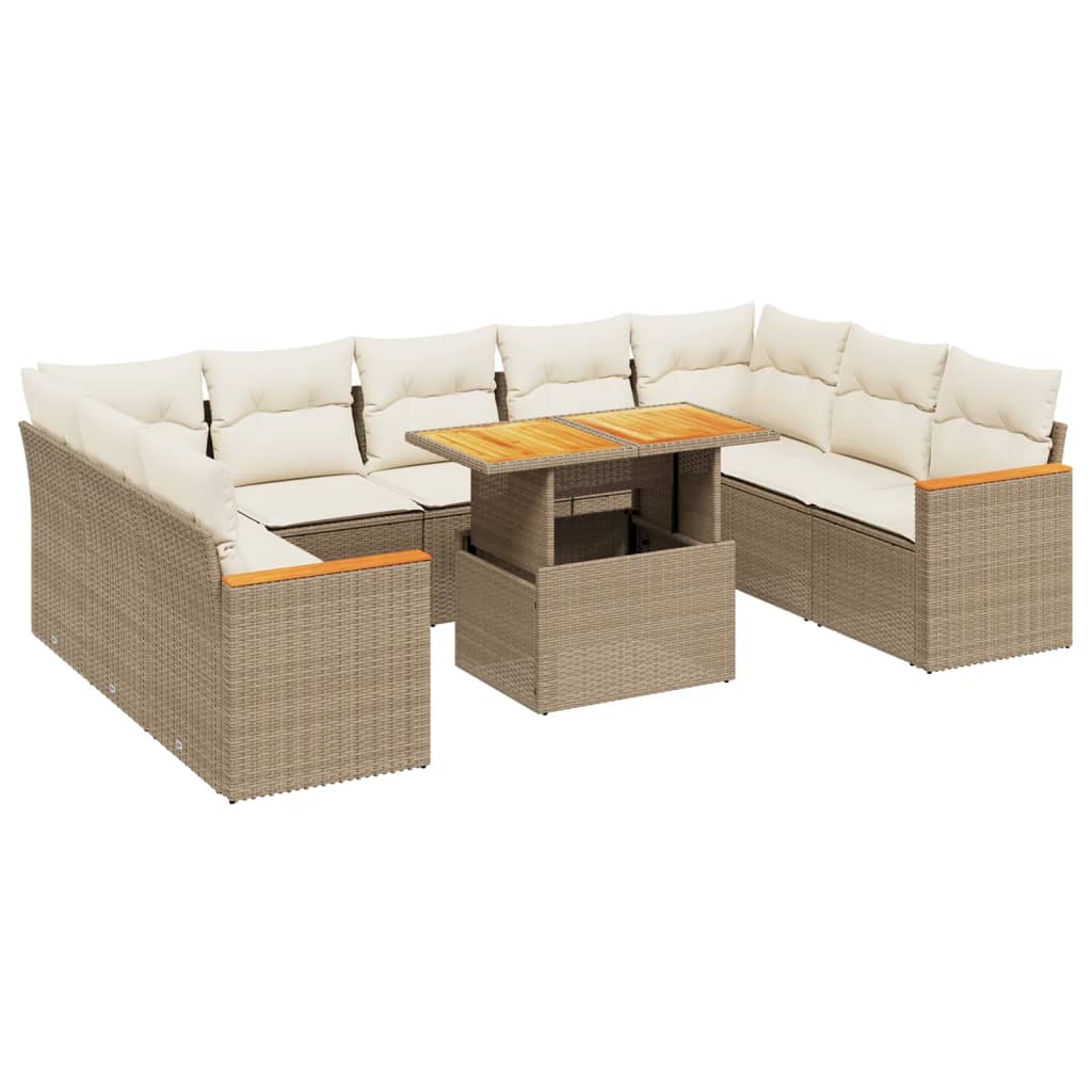 10-delige Loungeset met kussens poly rattan beige is nu te koop bij PeponiXL, paradijselijk wonen!
