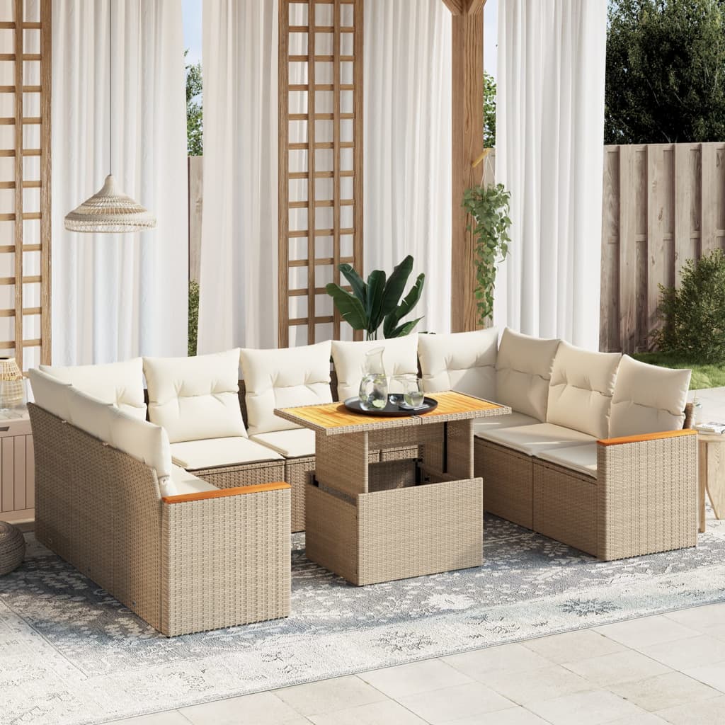 10-delige Loungeset met kussens poly rattan beige is nu te koop bij PeponiXL, paradijselijk wonen!
