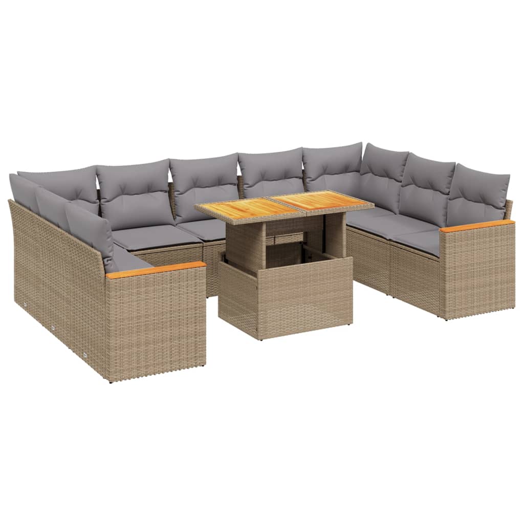 10-delige Loungeset met kussens poly rattan beige is nu te koop bij PeponiXL, paradijselijk wonen!