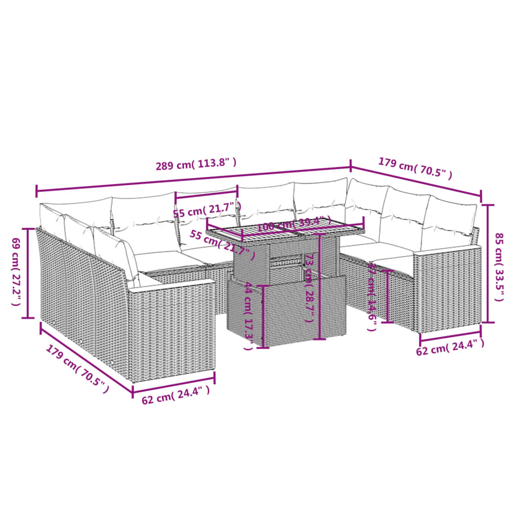 10-delige Loungeset met kussens poly rattan beige is nu te koop bij PeponiXL, paradijselijk wonen!