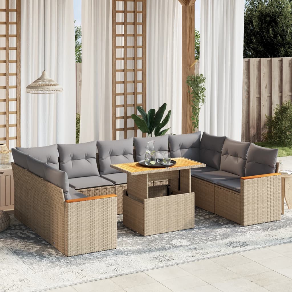 10-delige Loungeset met kussens poly rattan beige is nu te koop bij PeponiXL, paradijselijk wonen!