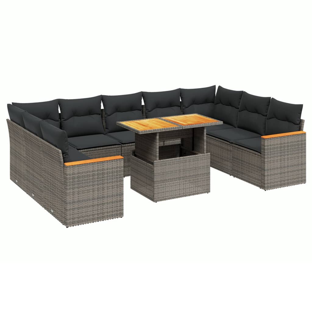 10-delige Loungeset met kussens poly rattan grijs is nu te koop bij PeponiXL, paradijselijk wonen!
