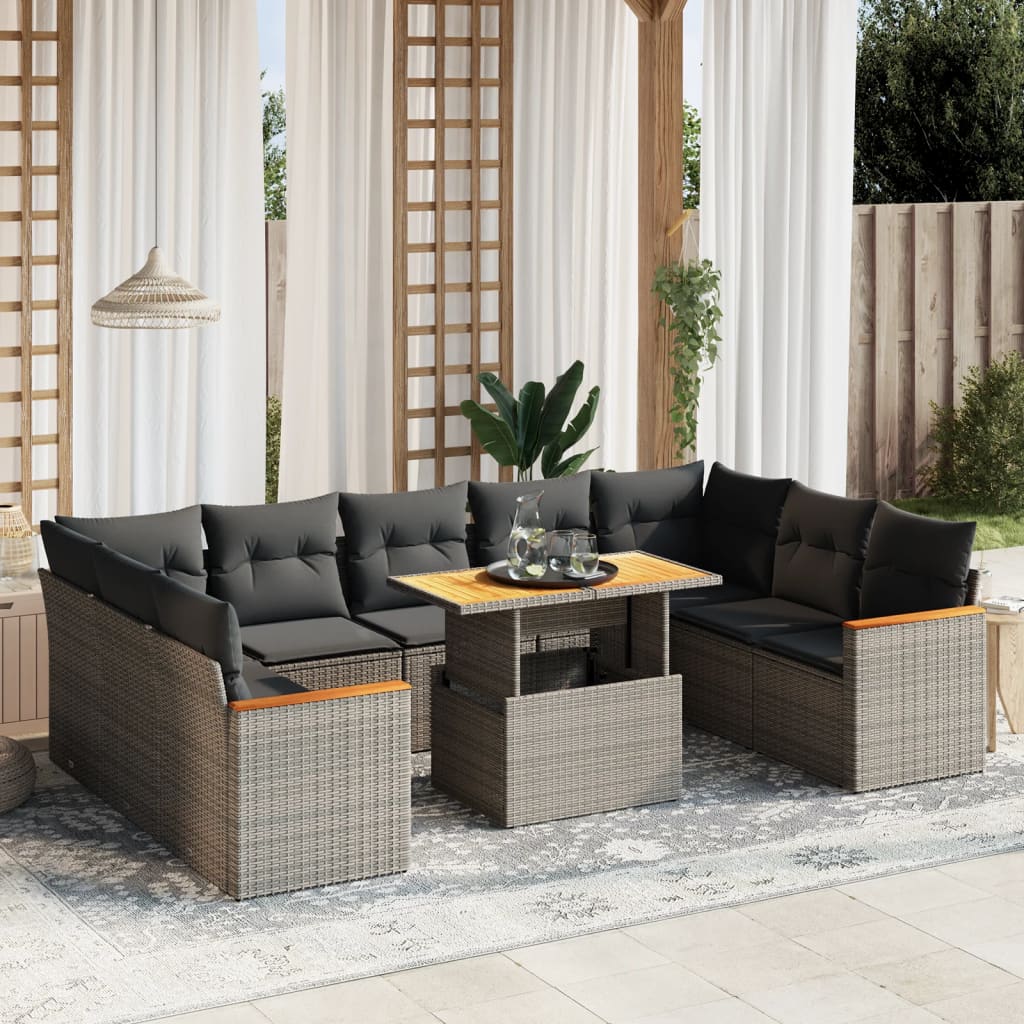 10-delige Loungeset met kussens poly rattan grijs is nu te koop bij PeponiXL, paradijselijk wonen!