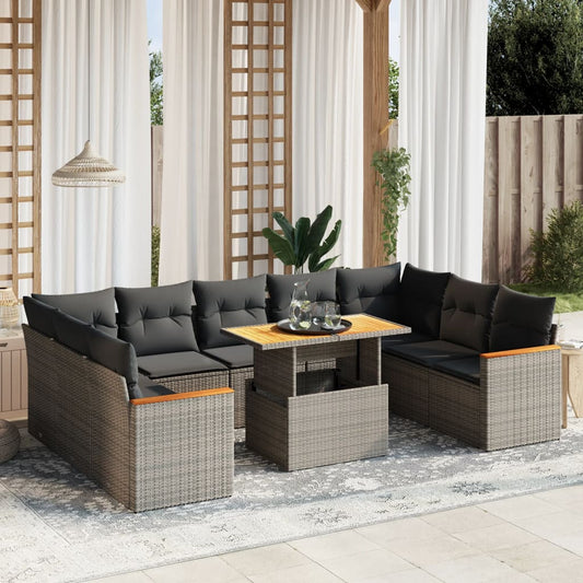 10-delige Loungeset met kussens poly rattan grijs is nu te koop bij PeponiXL, paradijselijk wonen!