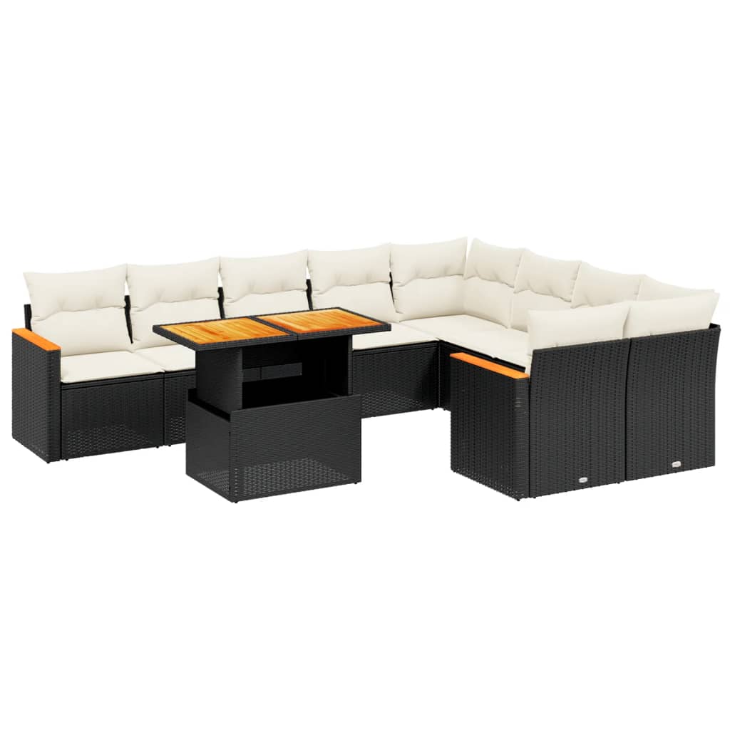 10-delige Loungeset met kussens poly rattan zwart is nu te koop bij PeponiXL, paradijselijk wonen!