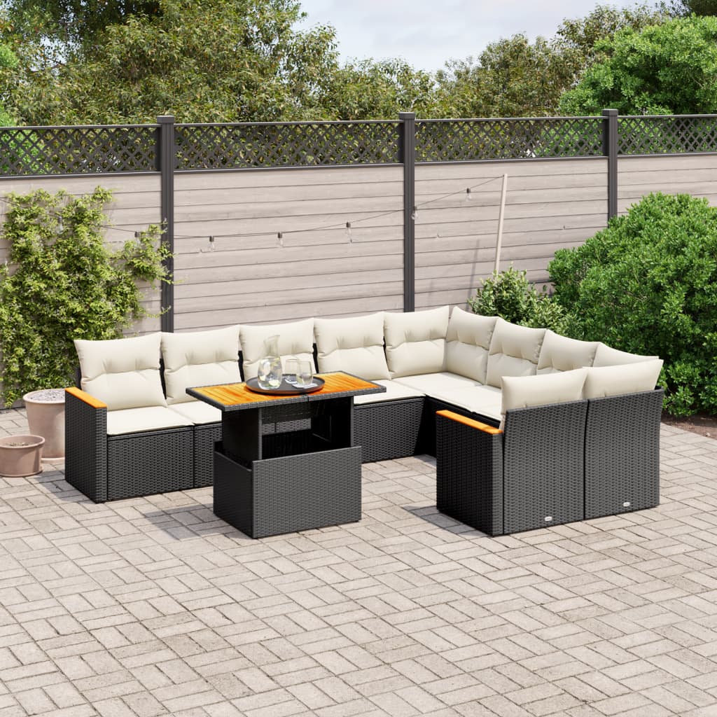 10-delige Loungeset met kussens poly rattan zwart is nu te koop bij PeponiXL, paradijselijk wonen!