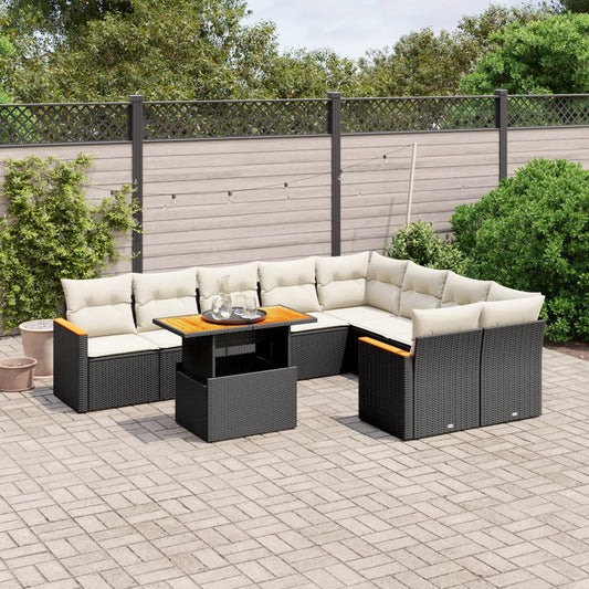 10-delige Loungeset met kussens poly rattan zwart is nu te koop bij PeponiXL, paradijselijk wonen!
