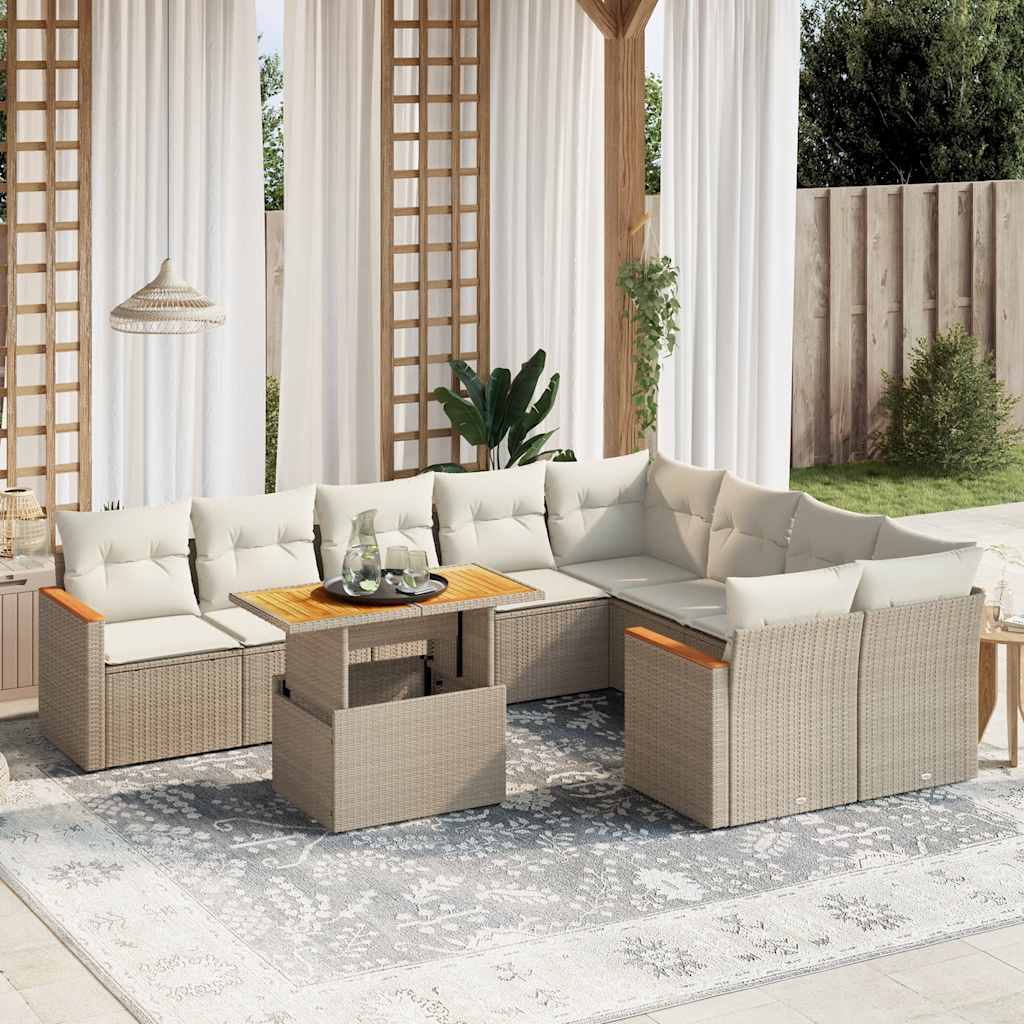 10-delige Loungeset met kussens poly rattan beige is nu te koop bij PeponiXL, paradijselijk wonen!