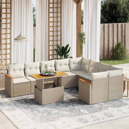 10-delige Loungeset met kussens poly rattan beige is nu te koop bij PeponiXL, paradijselijk wonen!