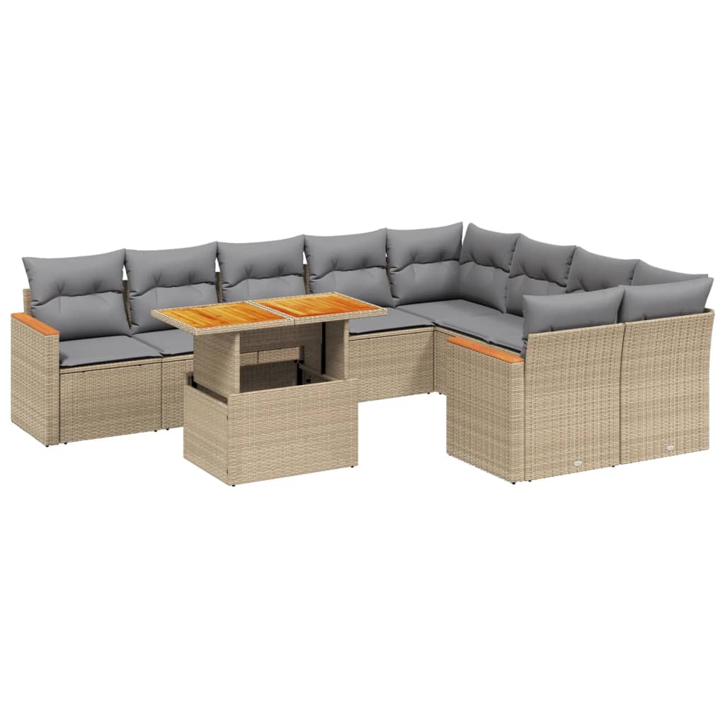 10-delige Loungeset met kussens poly rattan beige is nu te koop bij PeponiXL, paradijselijk wonen!