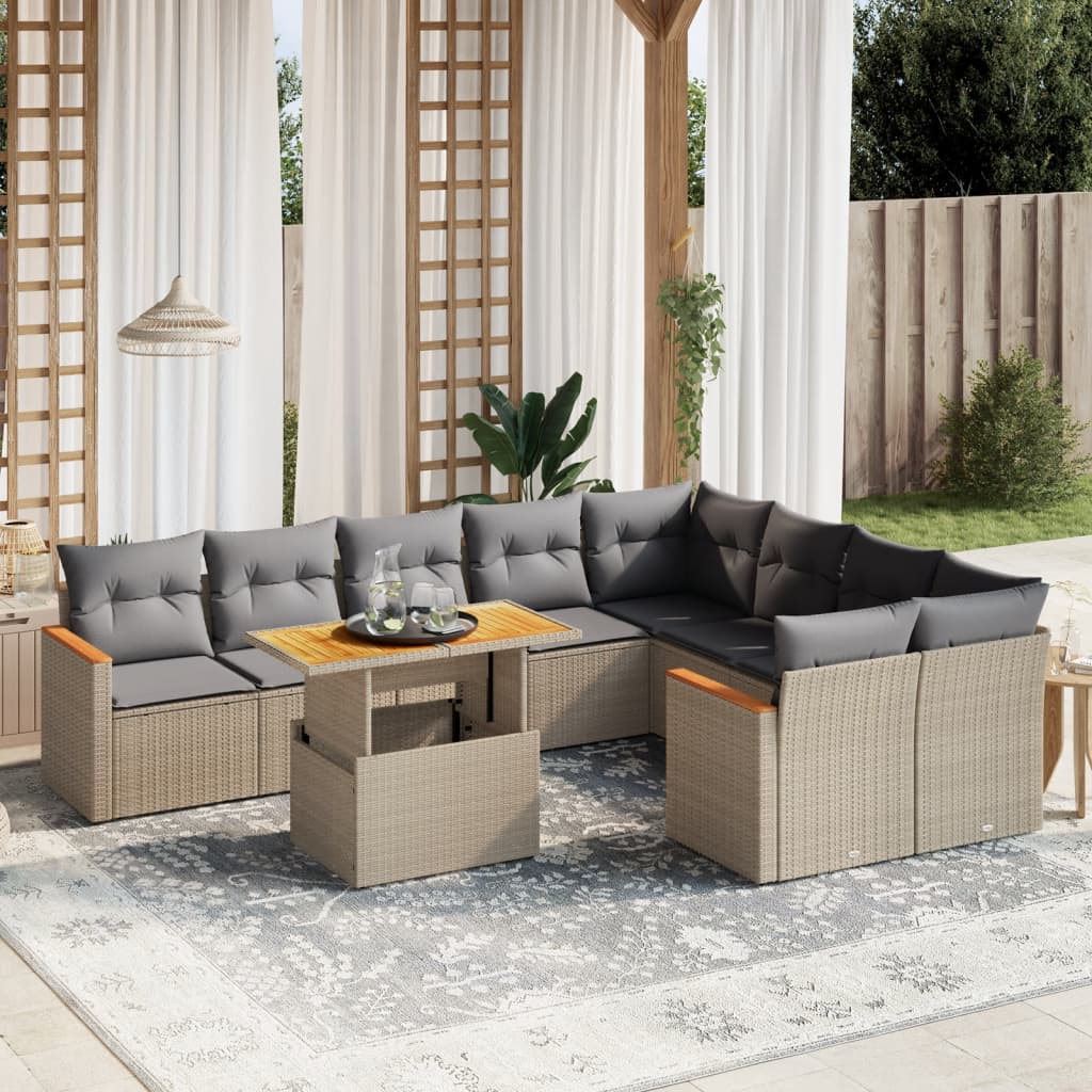 10-delige Loungeset met kussens poly rattan beige is nu te koop bij PeponiXL, paradijselijk wonen!