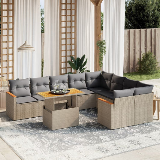 10-delige Loungeset met kussens poly rattan beige is nu te koop bij PeponiXL, paradijselijk wonen!
