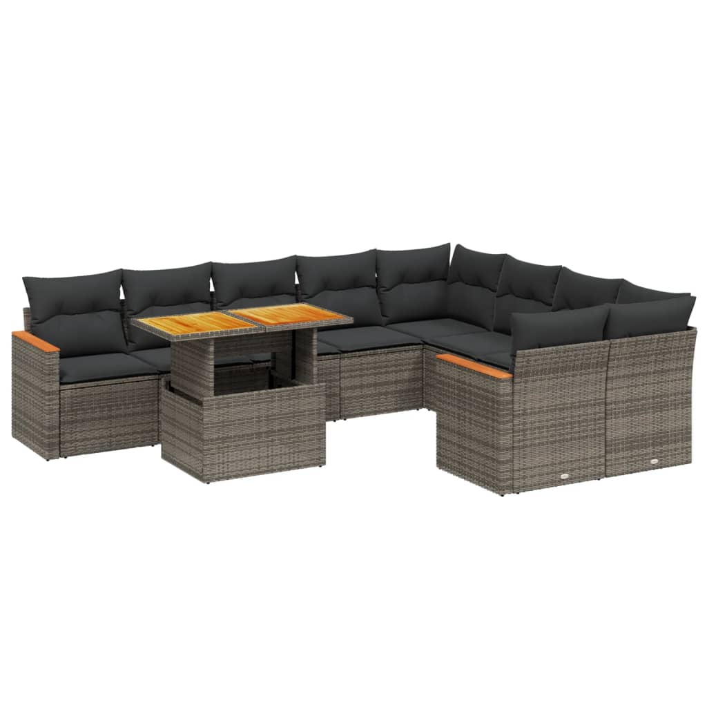 10-delige Loungeset met kussens poly rattan grijs is nu te koop bij PeponiXL, paradijselijk wonen!
