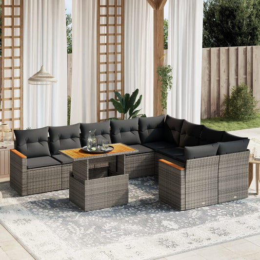 10-delige Loungeset met kussens poly rattan grijs is nu te koop bij PeponiXL, paradijselijk wonen!
