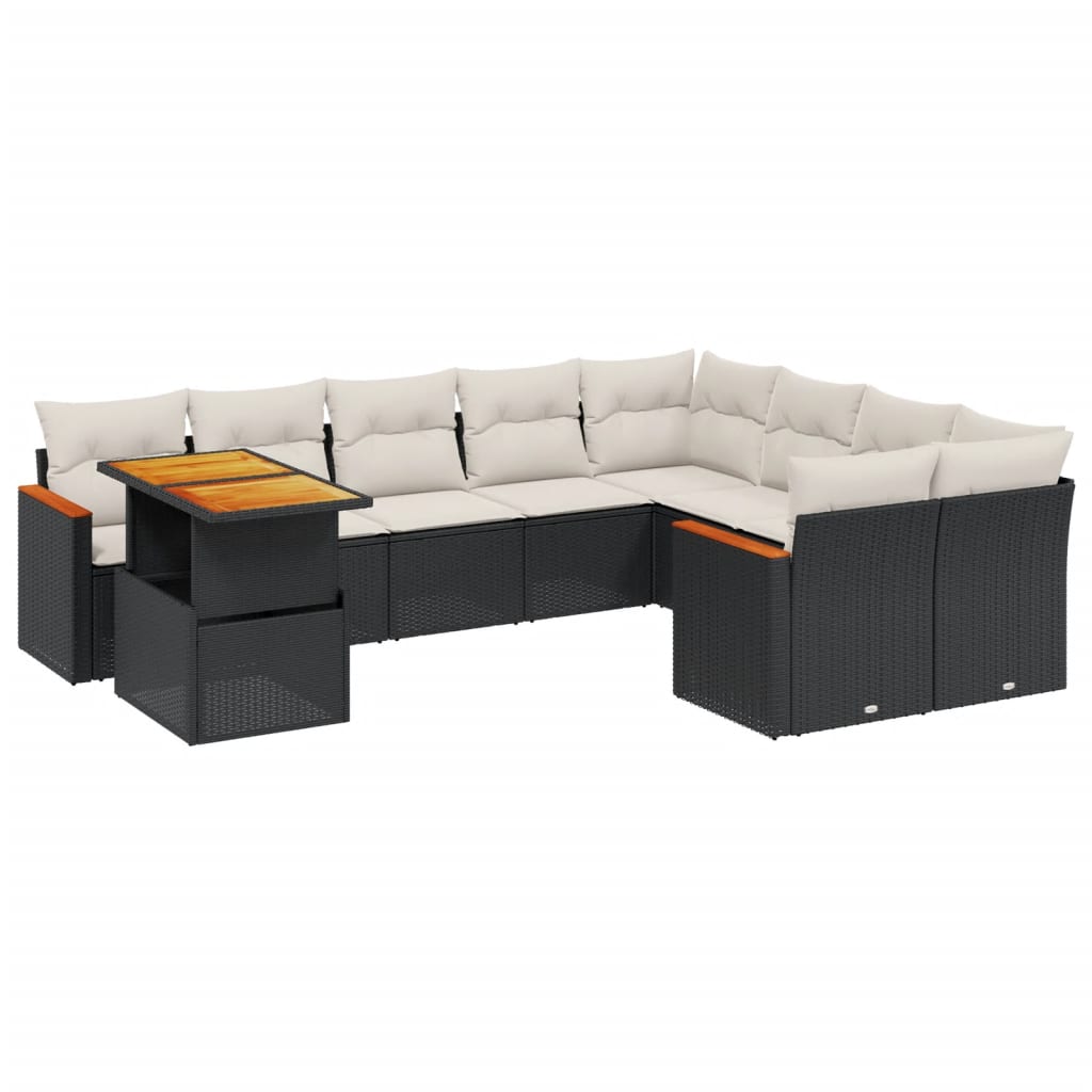 10-delige Loungeset met kussens poly rattan zwart is nu te koop bij PeponiXL, paradijselijk wonen!