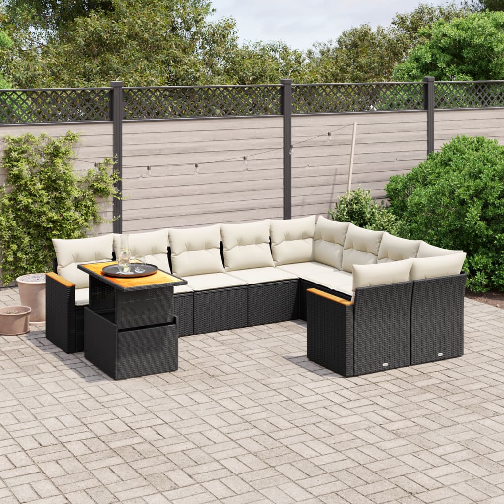 10-delige Loungeset met kussens poly rattan zwart is nu te koop bij PeponiXL, paradijselijk wonen!