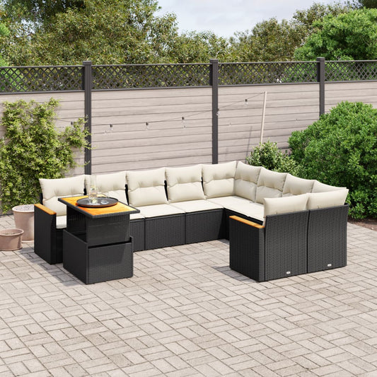 10-delige Loungeset met kussens poly rattan zwart is nu te koop bij PeponiXL, paradijselijk wonen!