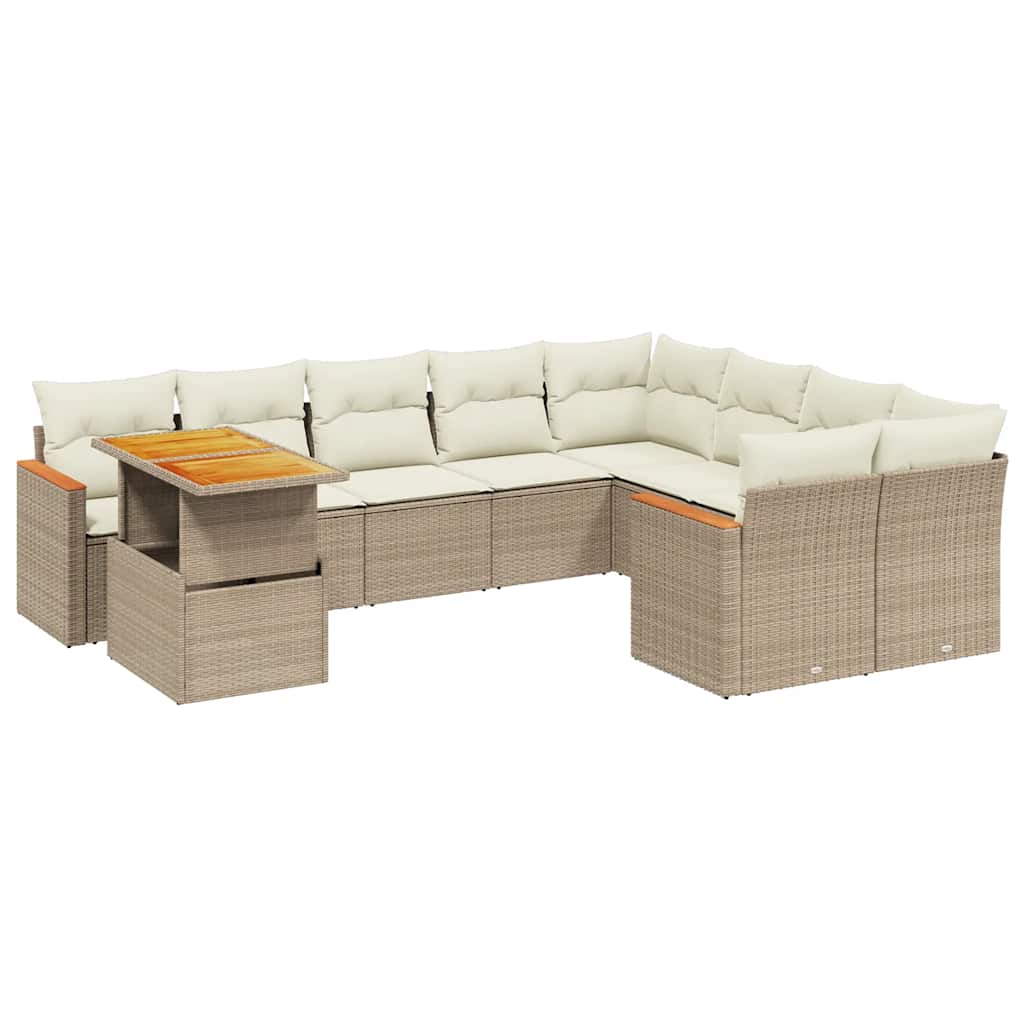 10-delige Loungeset met kussens poly rattan beige is nu te koop bij PeponiXL, paradijselijk wonen!