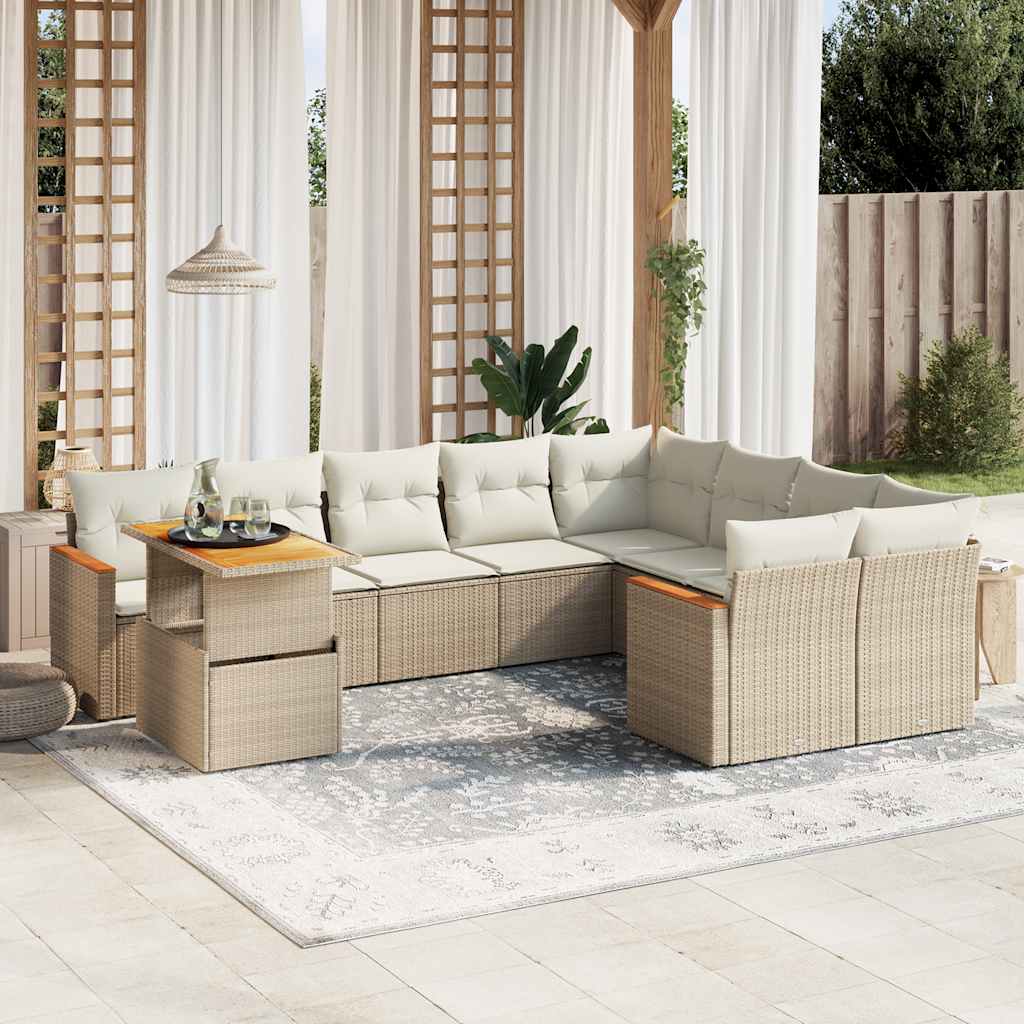 10-delige Loungeset met kussens poly rattan beige is nu te koop bij PeponiXL, paradijselijk wonen!