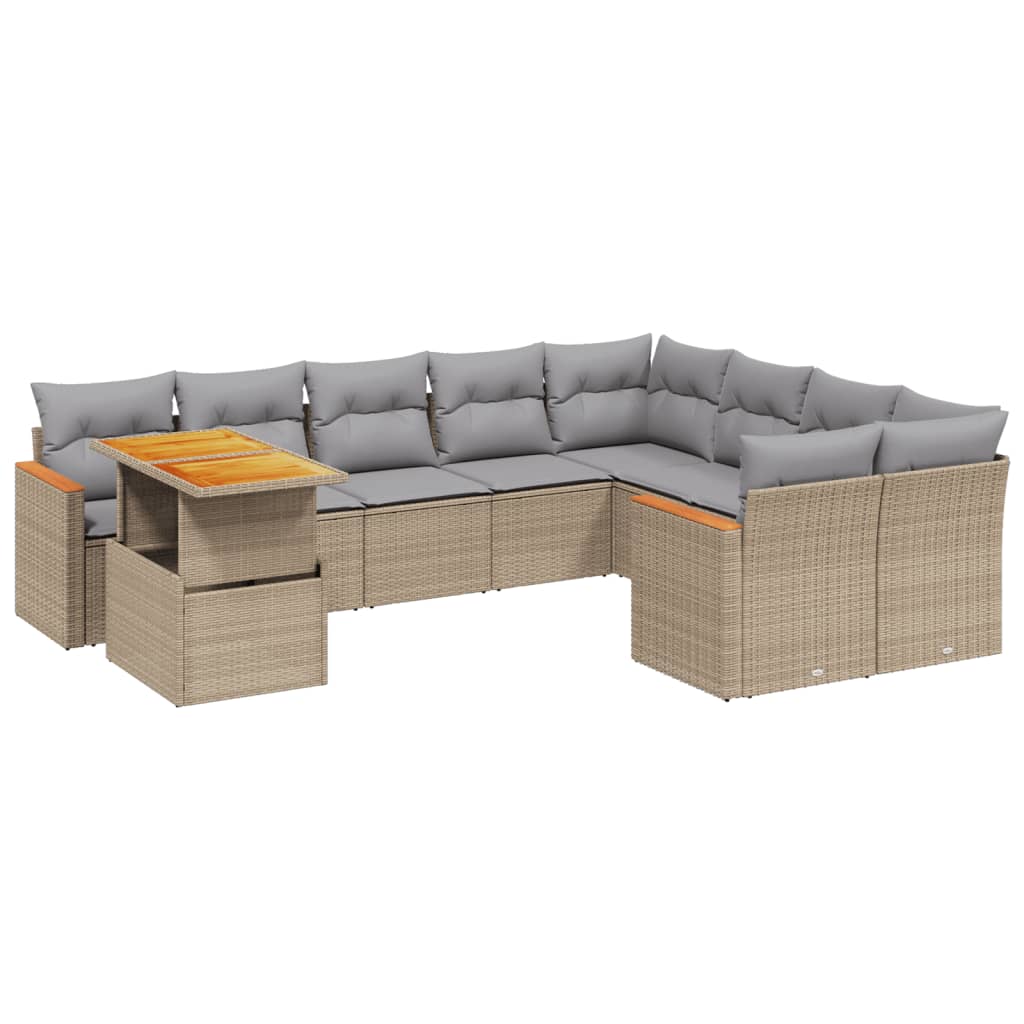 10-delige Loungeset met kussens poly rattan beige is nu te koop bij PeponiXL, paradijselijk wonen!