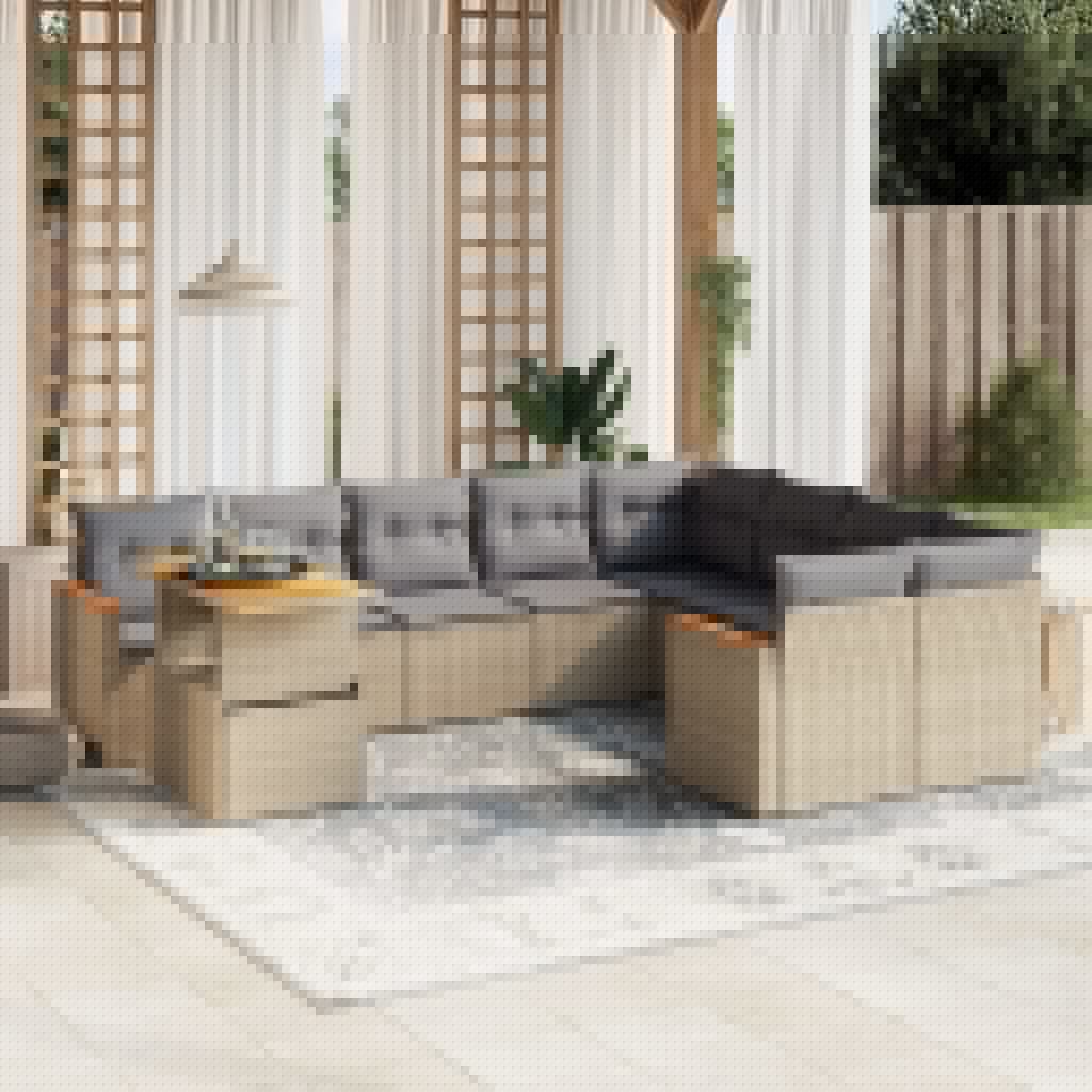 10-delige Loungeset met kussens poly rattan beige is nu te koop bij PeponiXL, paradijselijk wonen!