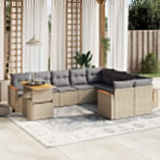 10-delige Loungeset met kussens poly rattan beige is nu te koop bij PeponiXL, paradijselijk wonen!
