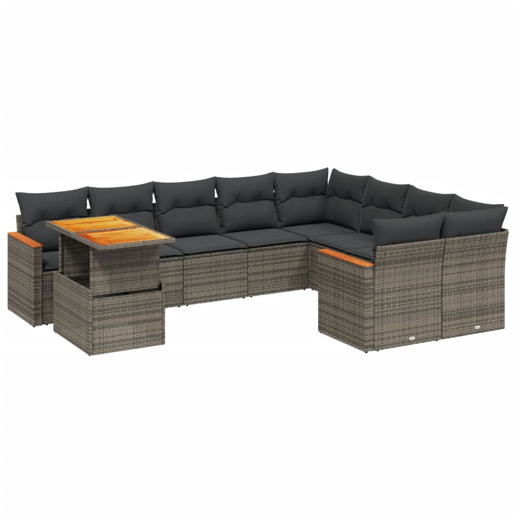 10-delige Loungeset met kussens poly rattan grijs is nu te koop bij PeponiXL, paradijselijk wonen!