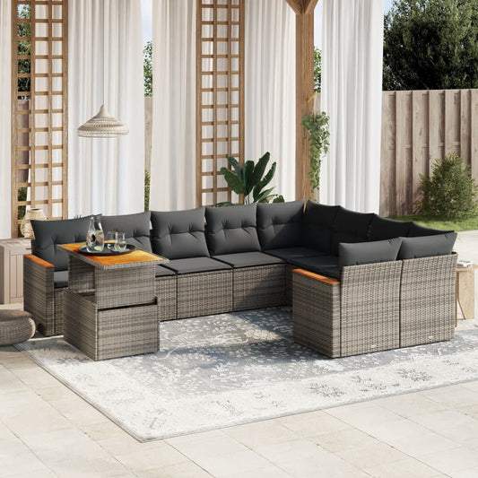 10-delige Loungeset met kussens poly rattan grijs is nu te koop bij PeponiXL, paradijselijk wonen!