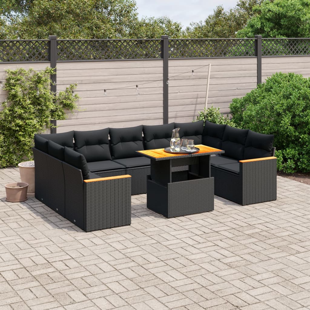 11-delige Loungeset met kussens poly rattan zwart is nu te koop bij PeponiXL, paradijselijk wonen!