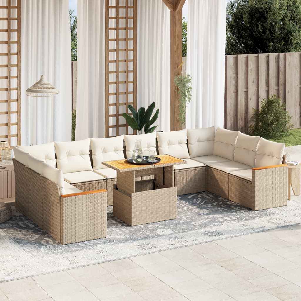 11-delige Tuinset met kussens poly rattan beige is nu te koop bij PeponiXL, paradijselijk wonen!