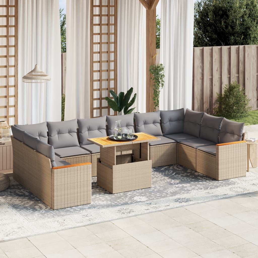 11-delige Tuinset met kussens poly rattan beige is nu te koop bij PeponiXL, paradijselijk wonen!