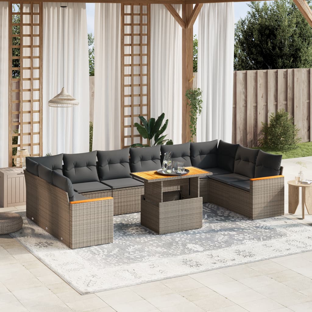 11-delige Loungeset met kussens poly rattan grijs is nu te koop bij PeponiXL, paradijselijk wonen!