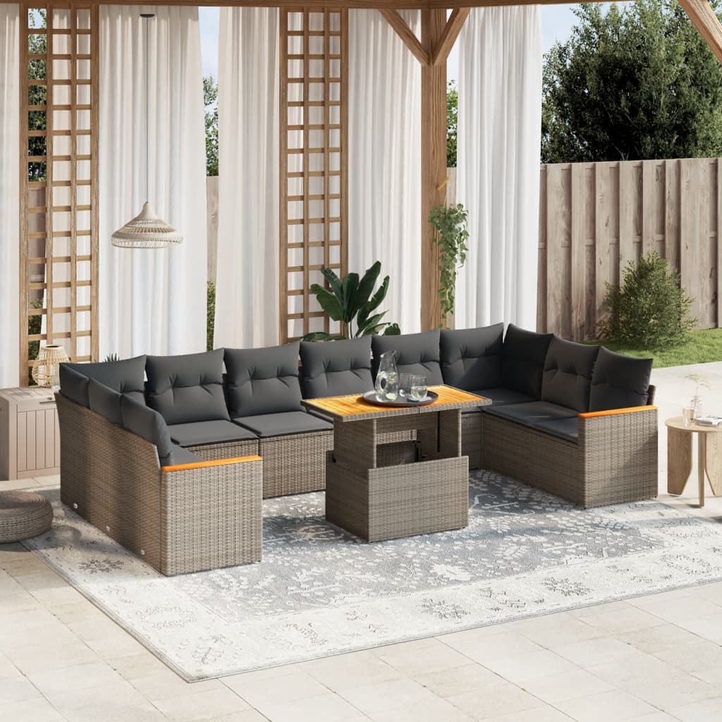 11-delige Loungeset met kussens poly rattan grijs is nu te koop bij PeponiXL, paradijselijk wonen!