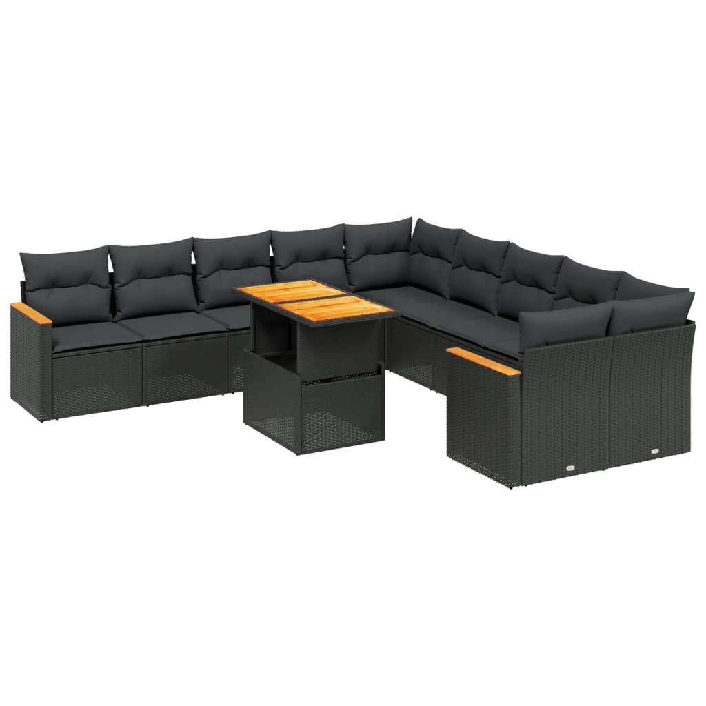 11-delige Loungeset met kussens poly rattan zwart is nu te koop bij PeponiXL, paradijselijk wonen!